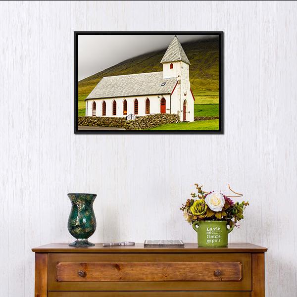 Church On Sandoy Denmark Canvas Wall Art-3 Horizontal-Gallery Wrap-25" x 16"-Tiaracle