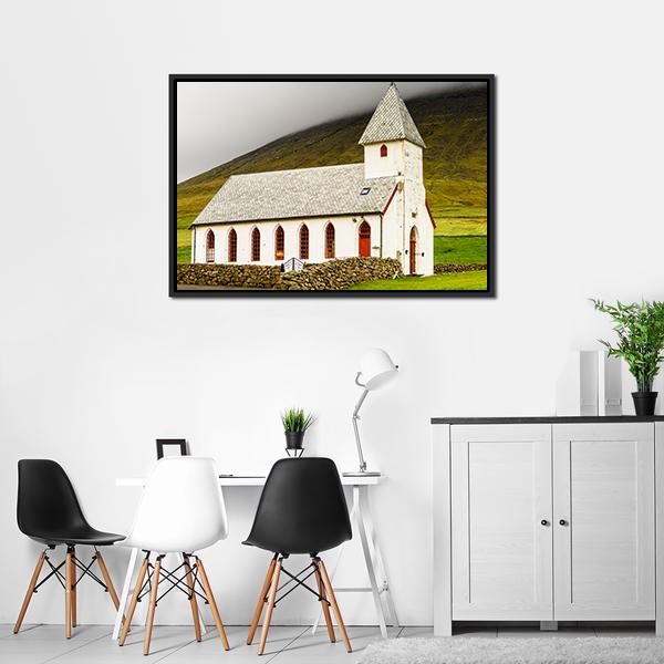 Church On Sandoy Denmark Canvas Wall Art-3 Horizontal-Gallery Wrap-25" x 16"-Tiaracle