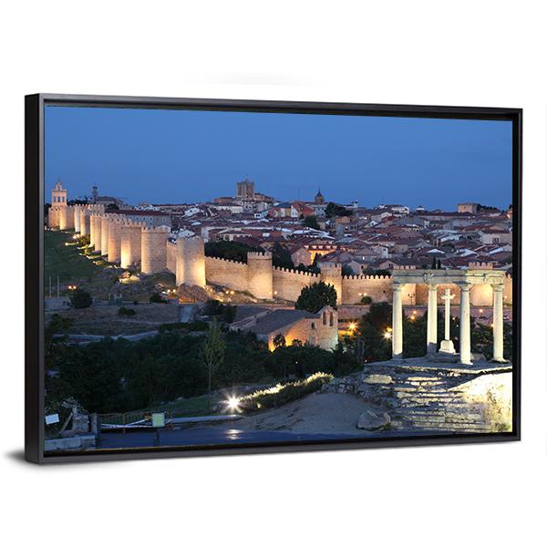 City Of Avila Spain Canvas Wall Art-1 Piece-Floating Frame-24" x 16"-Tiaracle