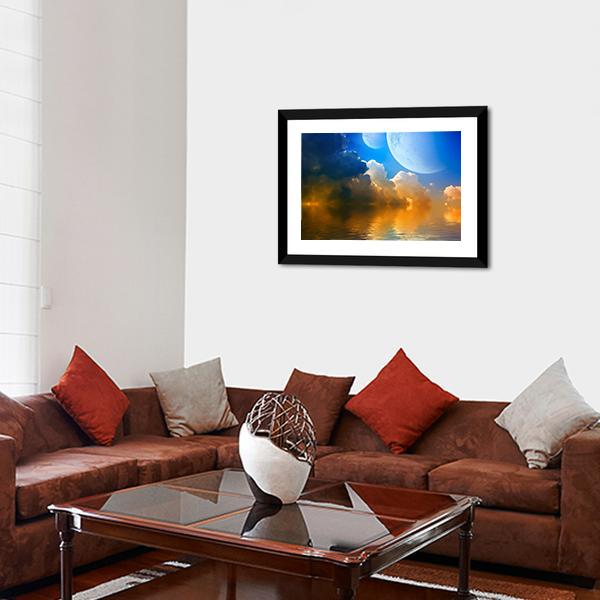 Clouds With Planets Canvas Wall Art-1 Piece-Framed Print-20" x 16"-Tiaracle