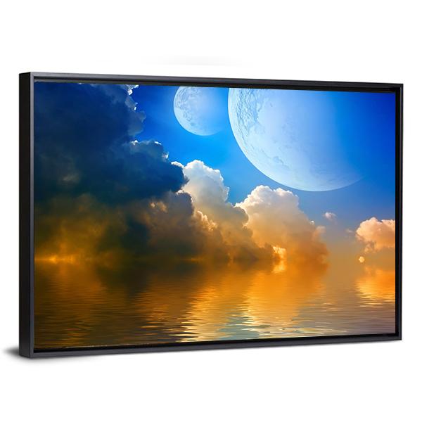 Clouds With Planets Canvas Wall Art-3 Horizontal-Gallery Wrap-25" x 16"-Tiaracle
