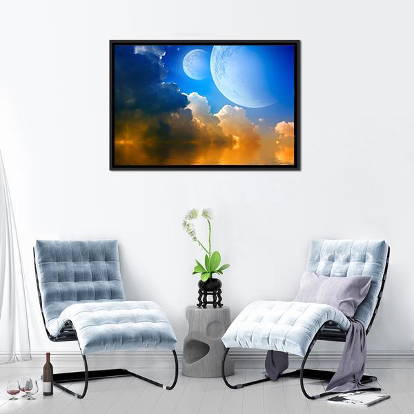 Clouds With Planets Canvas Wall Art-3 Horizontal-Gallery Wrap-25" x 16"-Tiaracle