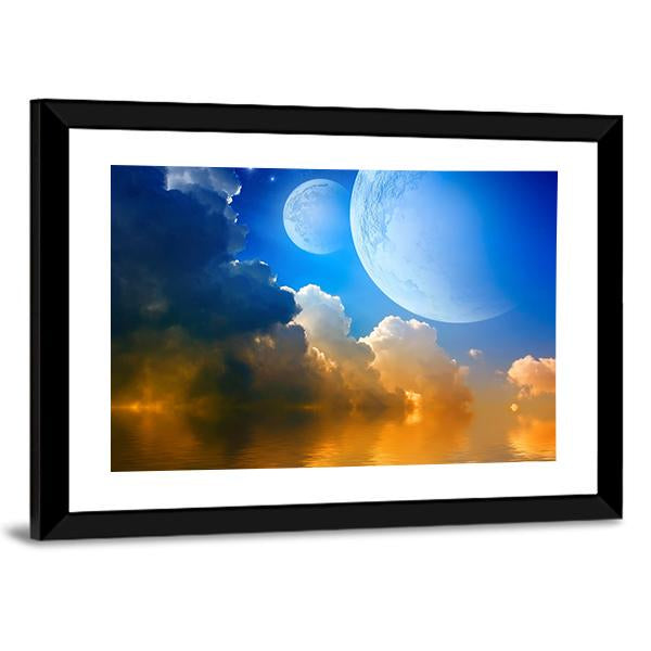 Clouds With Planets Canvas Wall Art-3 Horizontal-Gallery Wrap-25" x 16"-Tiaracle