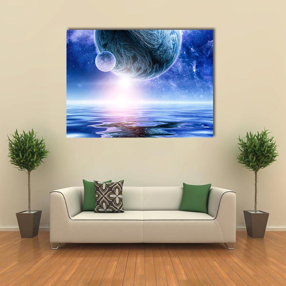 Deep Blue Space Canvas Wall Art-4 Horizontal-Gallery Wrap-34" x 24"-Tiaracle