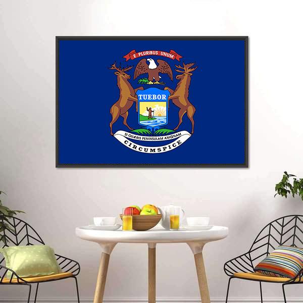 Flag Of Michigan Canvas Wall Art-3 Horizontal-Gallery Wrap-25" x 16"-Tiaracle