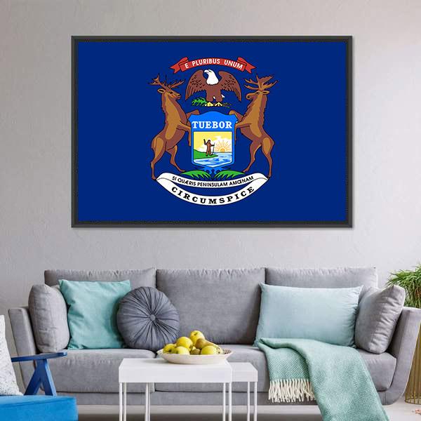 Flag Of Michigan Canvas Wall Art-3 Horizontal-Gallery Wrap-25" x 16"-Tiaracle