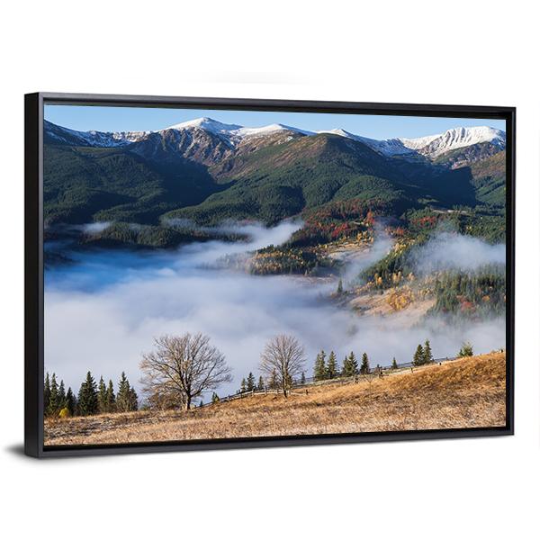Foggy Mountain Village Canvas Wall Art-3 Horizontal-Gallery Wrap-25" x 16"-Tiaracle