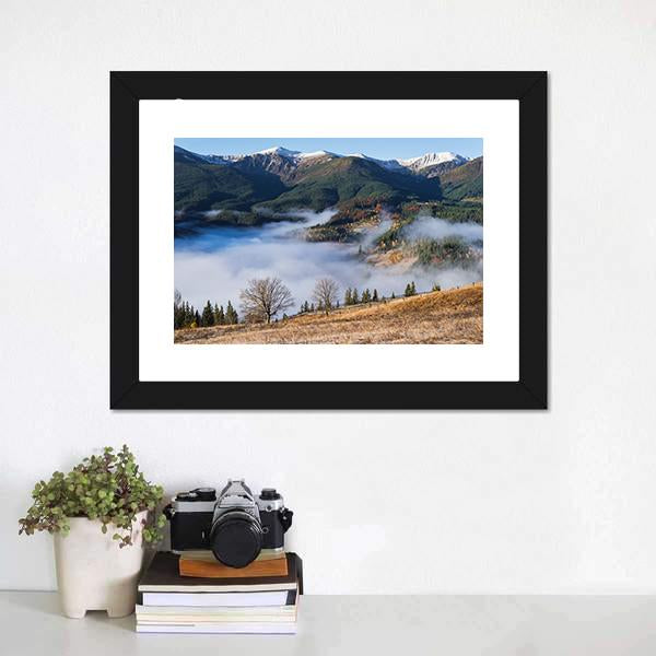 Foggy Mountain Village Canvas Wall Art-3 Horizontal-Gallery Wrap-25" x 16"-Tiaracle