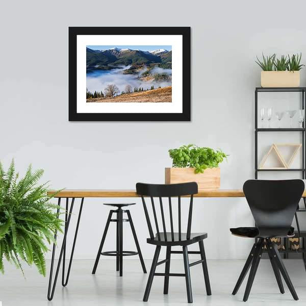Foggy Mountain Village Canvas Wall Art-3 Horizontal-Gallery Wrap-25" x 16"-Tiaracle