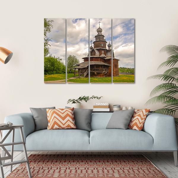 Fully Wooden Church Canvas Wall Art-4 Horizontal-Gallery Wrap-34" x 24"-Tiaracle