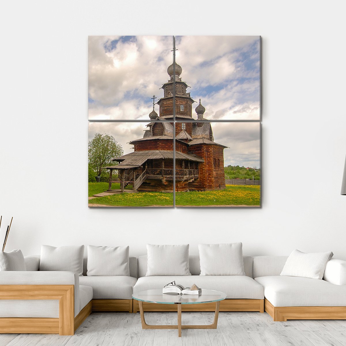 Fully Wooden Church Canvas Wall Art-4 Square-Gallery Wrap-17" x 17"-Tiaracle