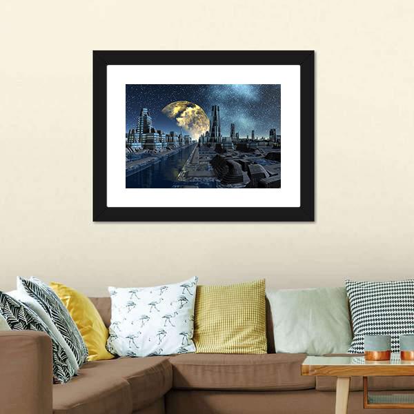 Futuristic Alien City Base Canvas Wall Art-3 Horizontal-Gallery Wrap-25" x 16"-Tiaracle