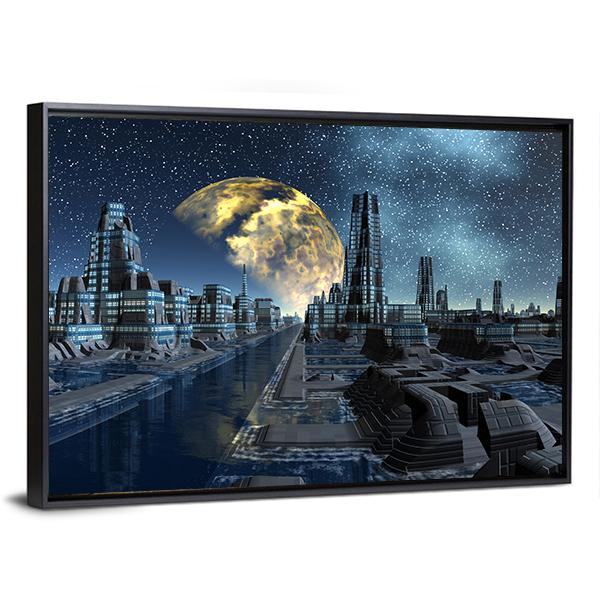 Futuristic Alien City Base Canvas Wall Art-3 Horizontal-Gallery Wrap-25" x 16"-Tiaracle