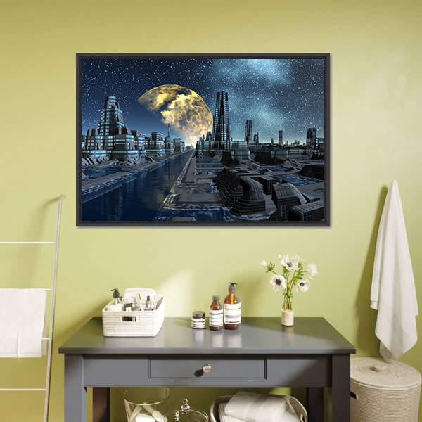 Futuristic Alien City Base Canvas Wall Art-3 Horizontal-Gallery Wrap-25" x 16"-Tiaracle