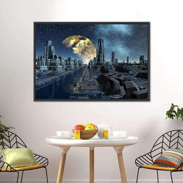Futuristic Alien City Base Canvas Wall Art-3 Horizontal-Gallery Wrap-25" x 16"-Tiaracle