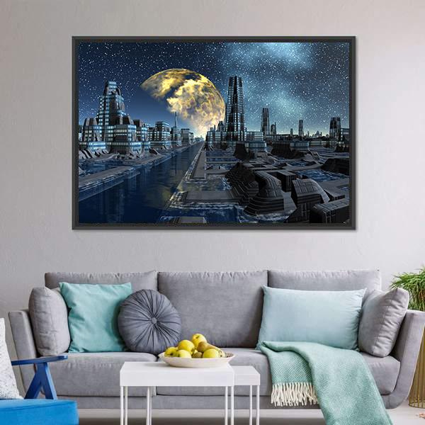 Futuristic Alien City Base Canvas Wall Art-3 Horizontal-Gallery Wrap-25" x 16"-Tiaracle