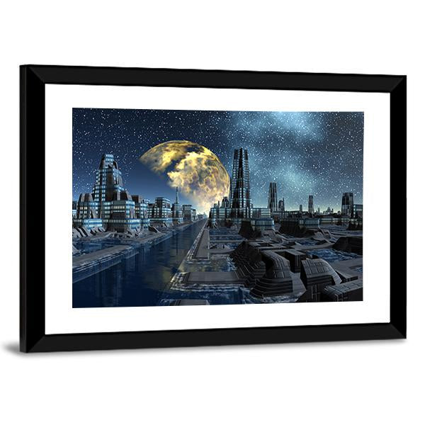 Futuristic Alien City Base Canvas Wall Art-3 Horizontal-Gallery Wrap-25" x 16"-Tiaracle