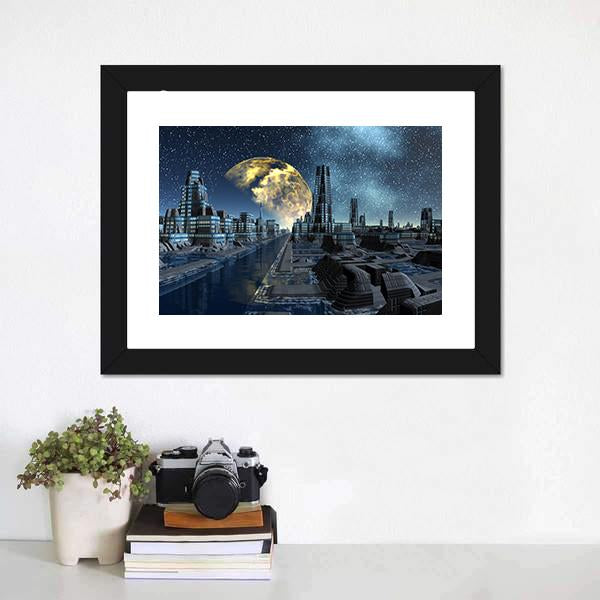 Futuristic Alien City Base Canvas Wall Art-3 Horizontal-Gallery Wrap-25" x 16"-Tiaracle