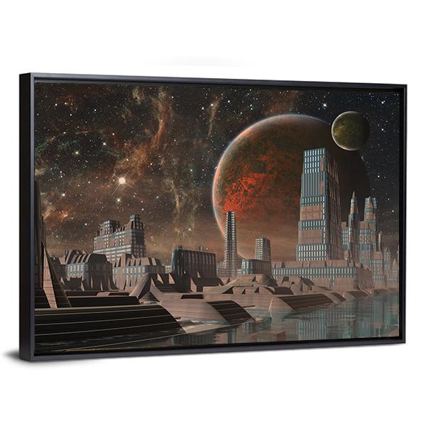 Futuristic Alien City Canvas Wall Art-3 Horizontal-Gallery Wrap-25" x 16"-Tiaracle