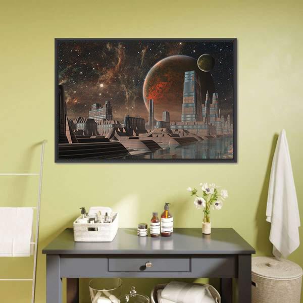 Futuristic Alien City Canvas Wall Art-3 Horizontal-Gallery Wrap-25" x 16"-Tiaracle