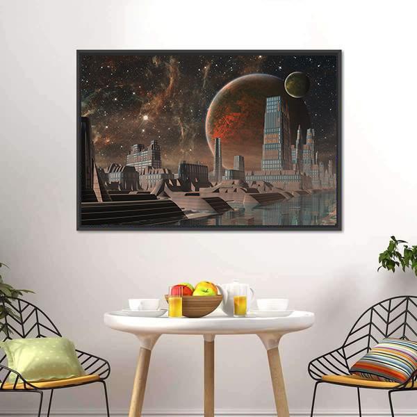 Futuristic Alien City Canvas Wall Art-3 Horizontal-Gallery Wrap-25" x 16"-Tiaracle