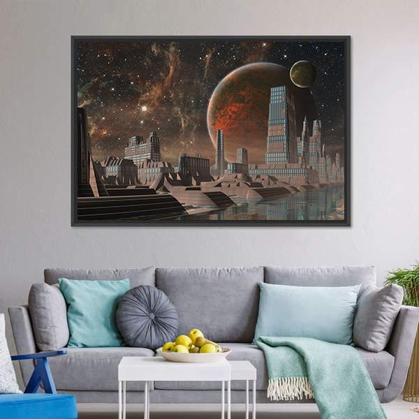 Futuristic Alien City Canvas Wall Art-3 Horizontal-Gallery Wrap-25" x 16"-Tiaracle