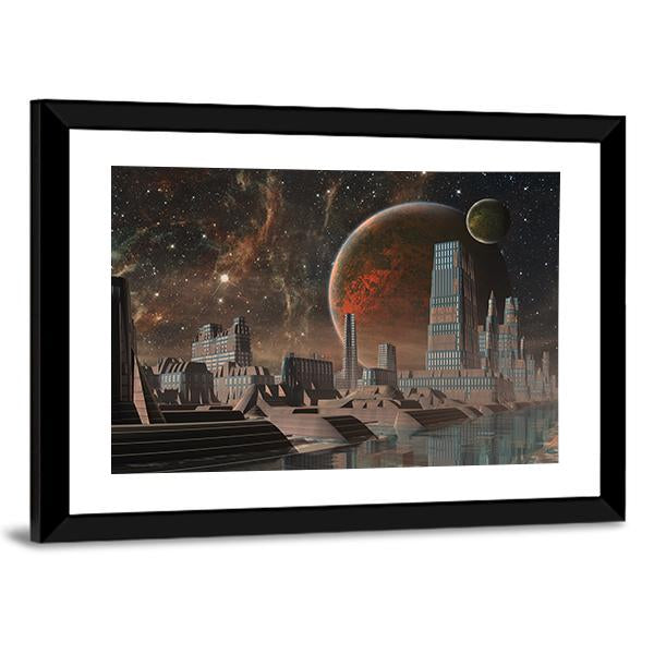 Futuristic Alien City Canvas Wall Art-3 Horizontal-Gallery Wrap-25" x 16"-Tiaracle