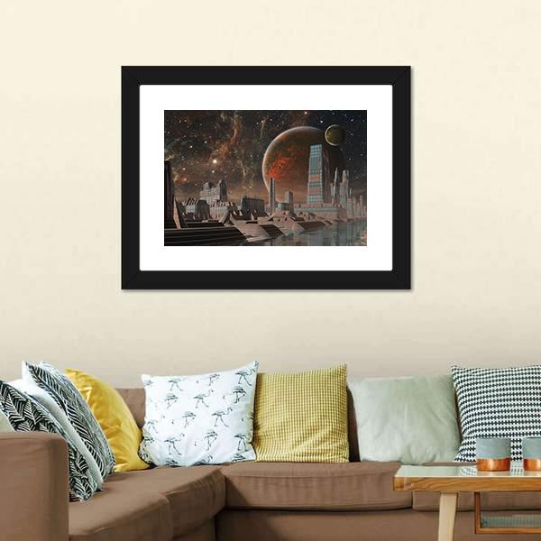Futuristic Alien City Canvas Wall Art-3 Horizontal-Gallery Wrap-25" x 16"-Tiaracle