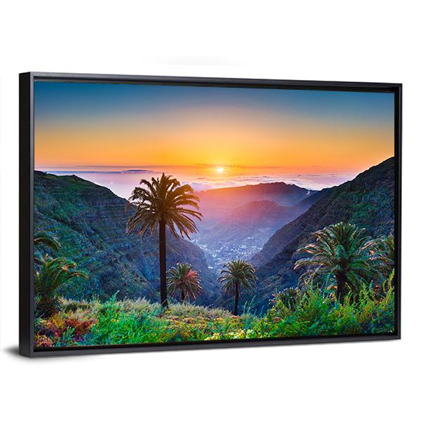 Golden Sun On Mountain Valley Canvas Wall Art-3 Horizontal-Gallery Wrap-25" x 16"-Tiaracle
