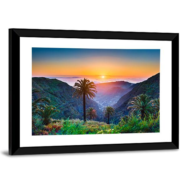 Golden Sun On Mountain Valley Canvas Wall Art-3 Horizontal-Gallery Wrap-25" x 16"-Tiaracle