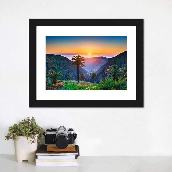 Golden Sun On Mountain Valley Canvas Wall Art-3 Horizontal-Gallery Wrap-25" x 16"-Tiaracle