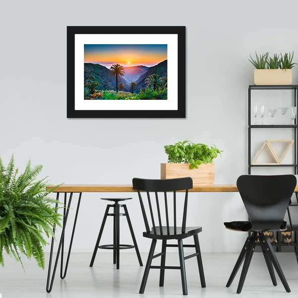 Golden Sun On Mountain Valley Canvas Wall Art-3 Horizontal-Gallery Wrap-25" x 16"-Tiaracle
