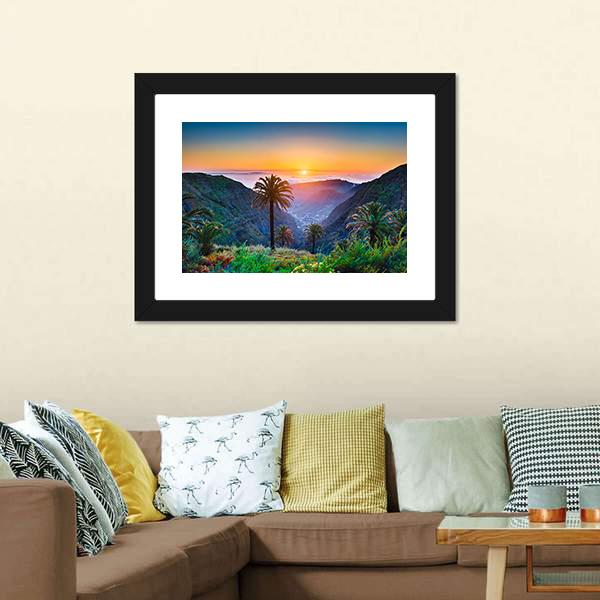 Golden Sun On Mountain Valley Canvas Wall Art-3 Horizontal-Gallery Wrap-25" x 16"-Tiaracle