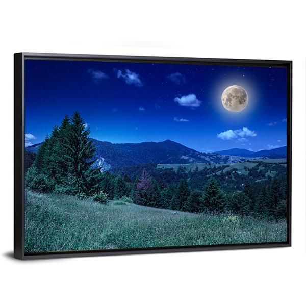 Green Meadow In Night Canvas Wall Art-3 Horizontal-Gallery Wrap-25" x 16"-Tiaracle