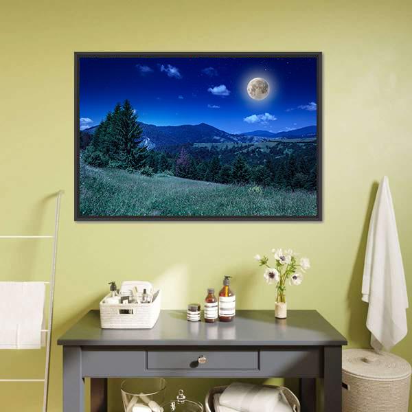 Green Meadow In Night Canvas Wall Art-3 Horizontal-Gallery Wrap-25" x 16"-Tiaracle