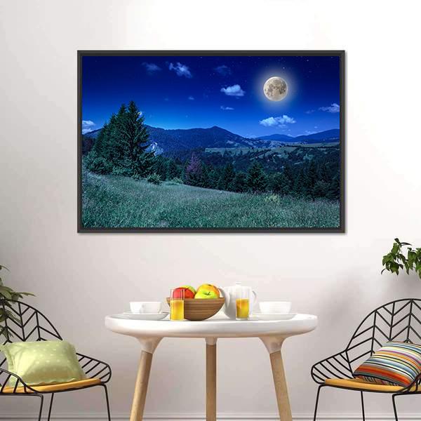 Green Meadow In Night Canvas Wall Art-3 Horizontal-Gallery Wrap-25" x 16"-Tiaracle