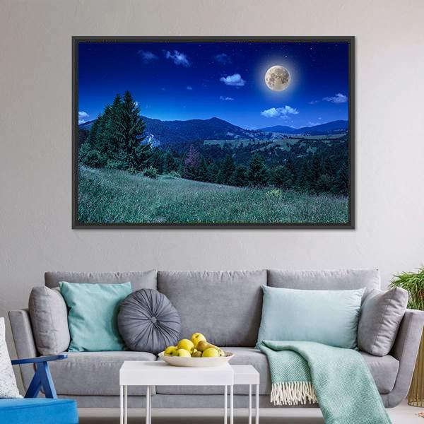 Green Meadow In Night Canvas Wall Art-3 Horizontal-Gallery Wrap-25" x 16"-Tiaracle