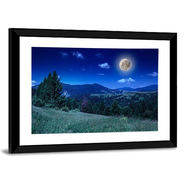 Green Meadow In Night Canvas Wall Art-3 Horizontal-Gallery Wrap-25" x 16"-Tiaracle