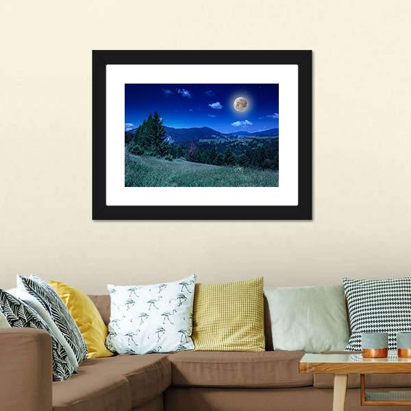 Green Meadow In Night Canvas Wall Art-3 Horizontal-Gallery Wrap-25" x 16"-Tiaracle
