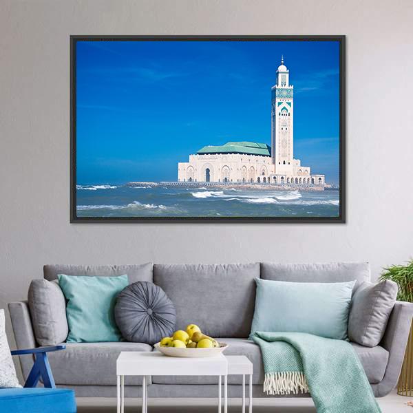 Hassan II Mosque Canvas Wall Art-3 Horizontal-Gallery Wrap-25" x 16"-Tiaracle