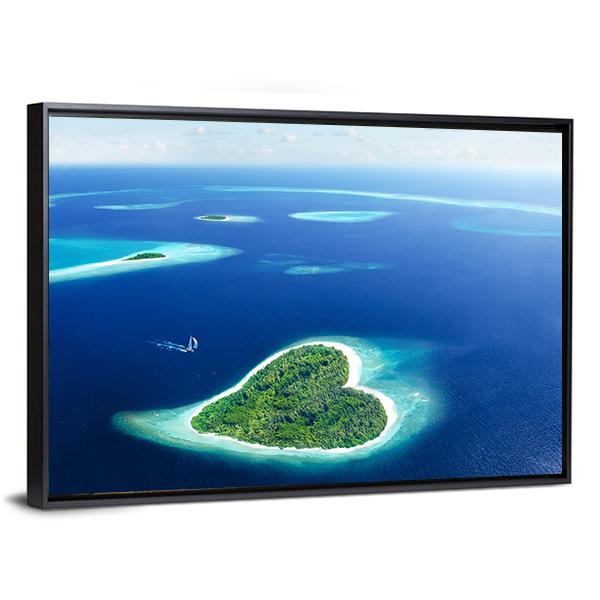Heart Shaped Island Canvas Wall Art-1 Piece-Floating Frame-24" x 16"-Tiaracle