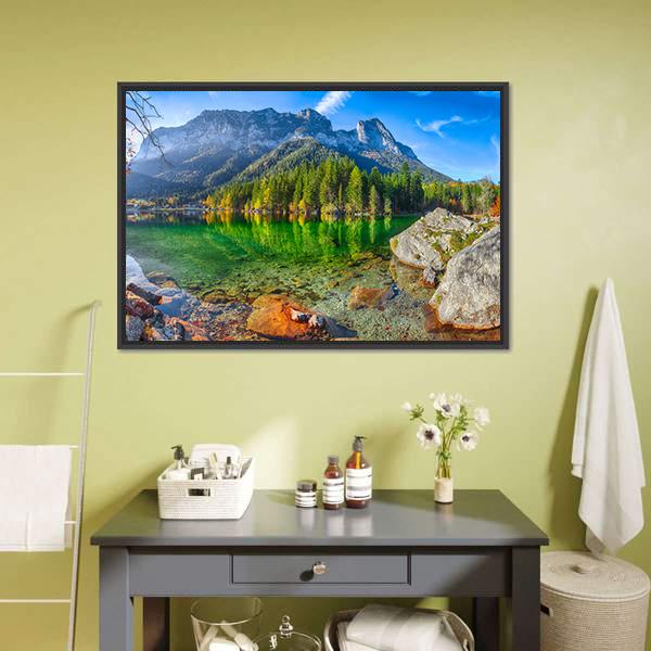 Hintersee Lake In Germany Canvas Wall Art-3 Horizontal-Gallery Wrap-25" x 16"-Tiaracle