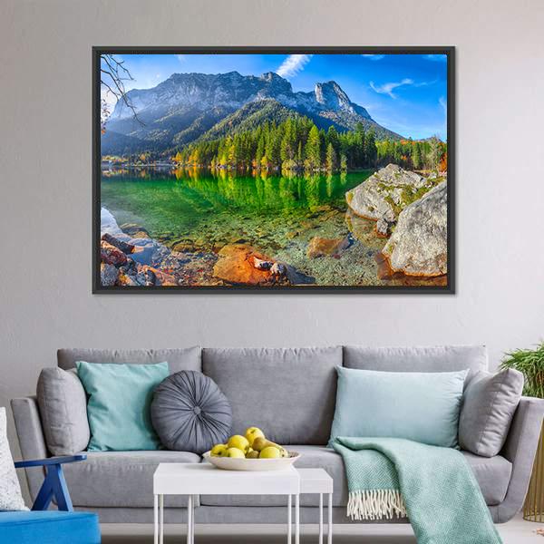 Hintersee Lake In Germany Canvas Wall Art-3 Horizontal-Gallery Wrap-25" x 16"-Tiaracle