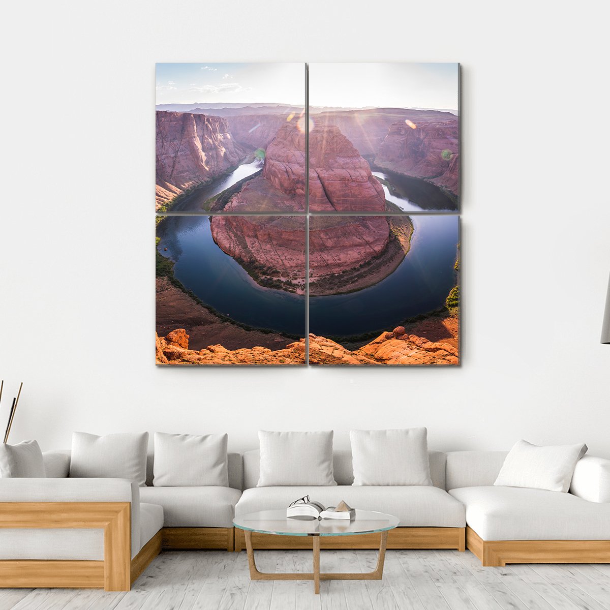 Horseshoe Bend At Sunset Arizona Canvas Wall Art-4 Square-Gallery Wrap-17" x 17"-Tiaracle