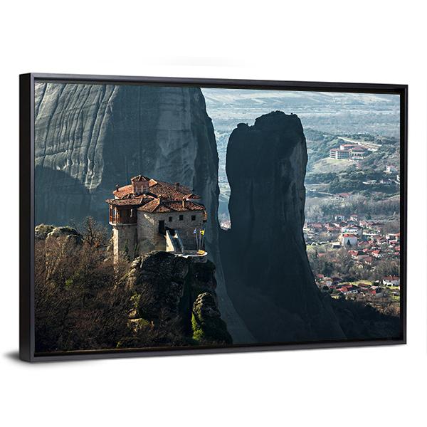 House On Mountain Peak Canvas Wall Art-1 Piece-Floating Frame-24" x 16"-Tiaracle