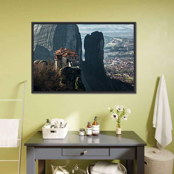 House On Mountain Peak Canvas Wall Art-3 Horizontal-Gallery Wrap-25" x 16"-Tiaracle