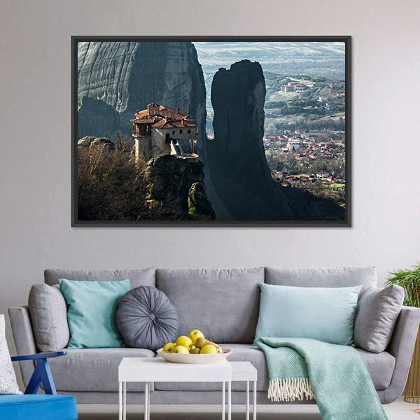 House On Mountain Peak Canvas Wall Art-3 Horizontal-Gallery Wrap-25" x 16"-Tiaracle