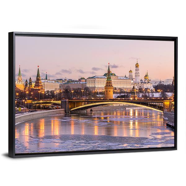 Illuminated Moscow Kremlin Canvas Wall Art-3 Horizontal-Gallery Wrap-25" x 16"-Tiaracle