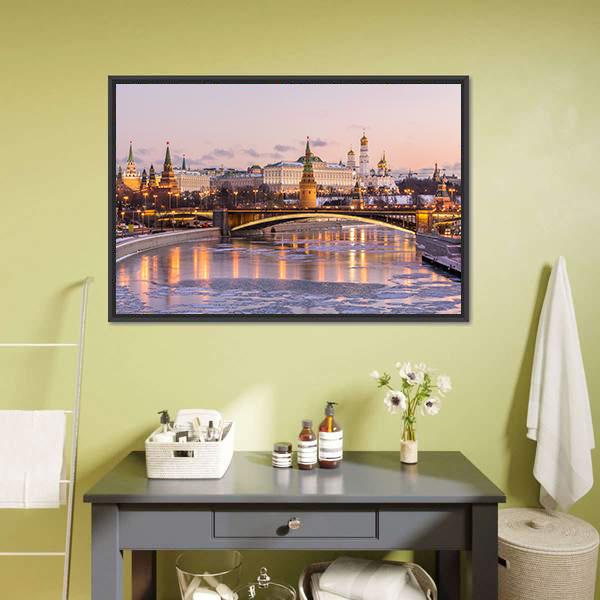 Illuminated Moscow Kremlin Canvas Wall Art-3 Horizontal-Gallery Wrap-25" x 16"-Tiaracle