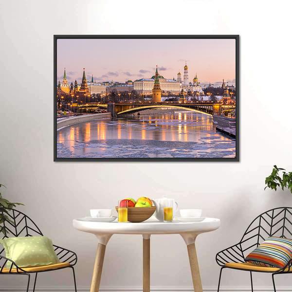 Illuminated Moscow Kremlin Canvas Wall Art-3 Horizontal-Gallery Wrap-25" x 16"-Tiaracle